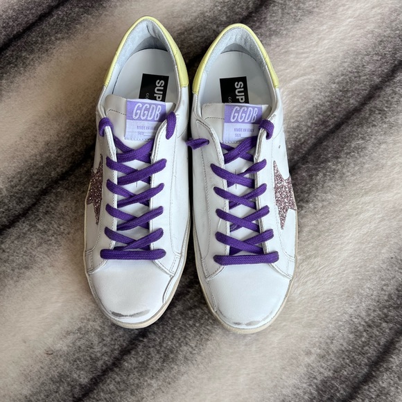 Golden Goose Superstar Classic Leather Glitter Star White Pink Yellow Sneakers - Picture 4 of 16